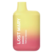 Lost Mary BM600 Prefilled Pod Kit in Triple Mango flavor, a compact and stylish, prefilled and ready to use with smooth nicotine salt e-liquid for a satisfying vaping experience.